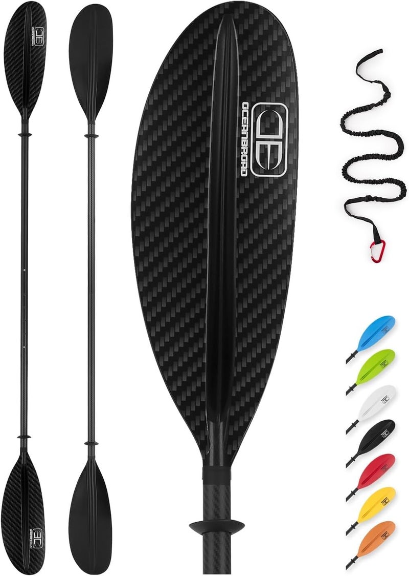 OCEANBROAD Adjustable Carbon Fiber Kayak Paddle 86in/220cm to 94in/240cm Kayaking Oar for Adults with Paddle Leash 1 Paddle - Image 1